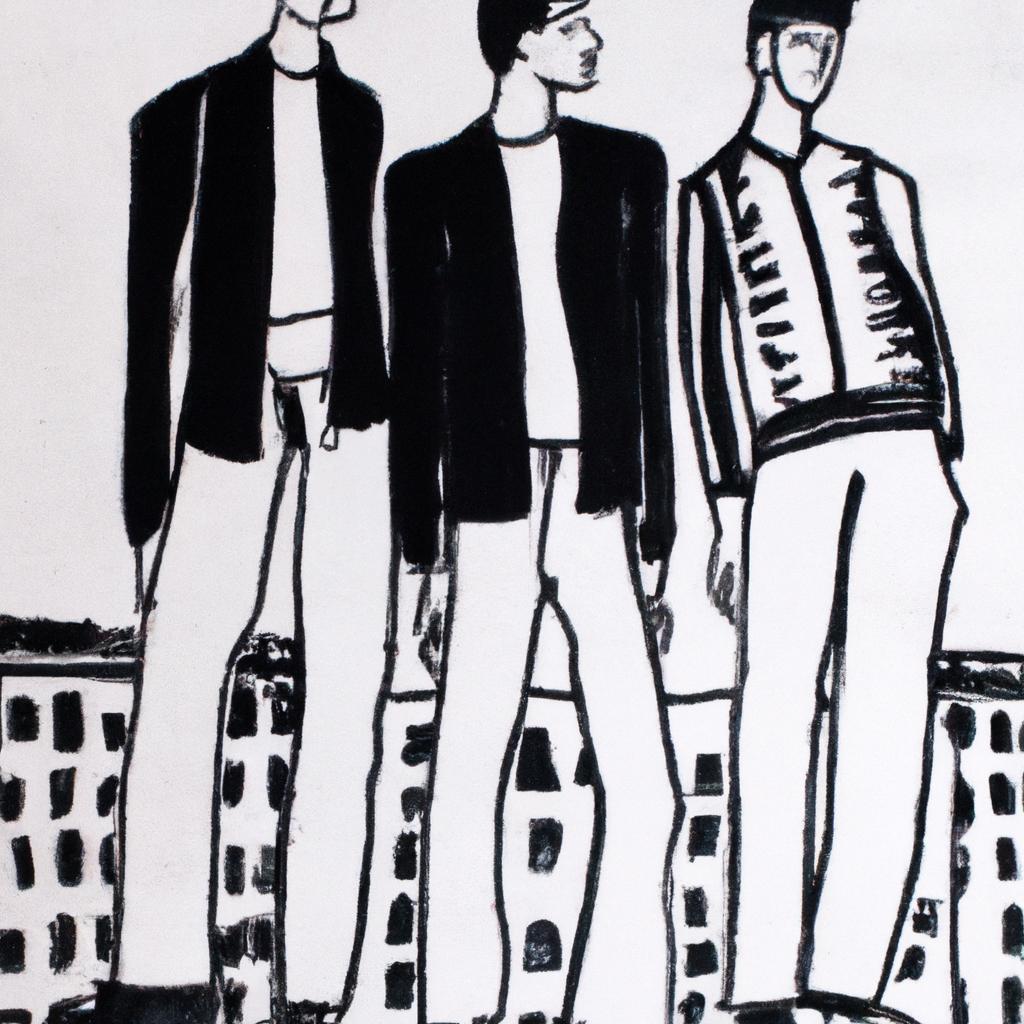 Le dessin des mannequins hommes dans paris, prenant la pose avec un air hautain